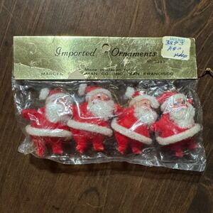 Vintage Flocked Santa Ornaments Set of 4 Marcel Schurman Made in Japan No 3493